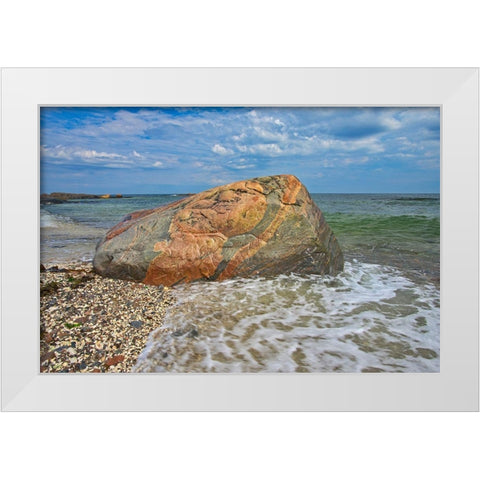 Canada-Quebec-Riviere-au-Tonnerre Rocky shoreline on Gulf of St Lawrence White Modern Wood Framed Art Print by Jaynes Gallery