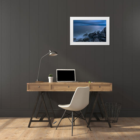 Canada-Quebec-Ruisseau Castor Waves crashing along the shoreline along the Gulf of St Lawrence White Modern Wood Framed Art Print by Jaynes Gallery