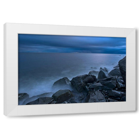 Canada-Quebec-Ruisseau Castor Waves crashing along the shoreline along the Gulf of St Lawrence White Modern Wood Framed Art Print by Jaynes Gallery