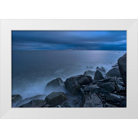 Canada-Quebec-Ruisseau Castor Waves crashing along the shoreline along the Gulf of St Lawrence White Modern Wood Framed Art Print by Jaynes Gallery