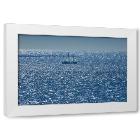 Canada-Quebec-LAnse-Pleureuse Sailboat on Gulf of St Lawrence White Modern Wood Framed Art Print by Jaynes Gallery