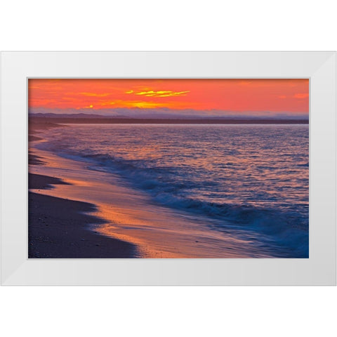 Canada-Quebec-Longue-Pointe-de-Mingan Sunrise along shoreline of Gulf of St Lawrence White Modern Wood Framed Art Print by Jaynes Gallery