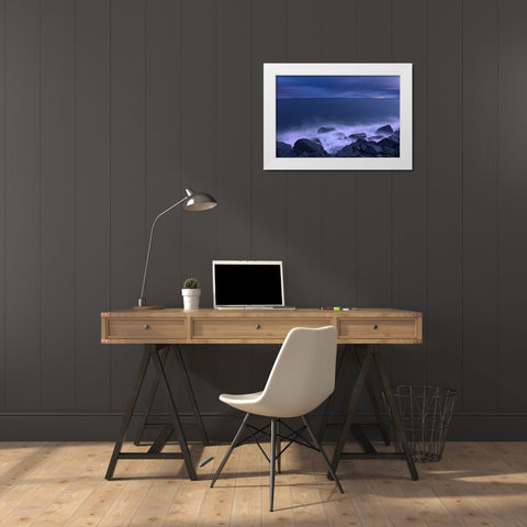Canada-Quebec-Ruisseau Castor Waves crashing along the shoreline along the Gulf of St Lawrence White Modern Wood Framed Art Print by Jaynes Gallery
