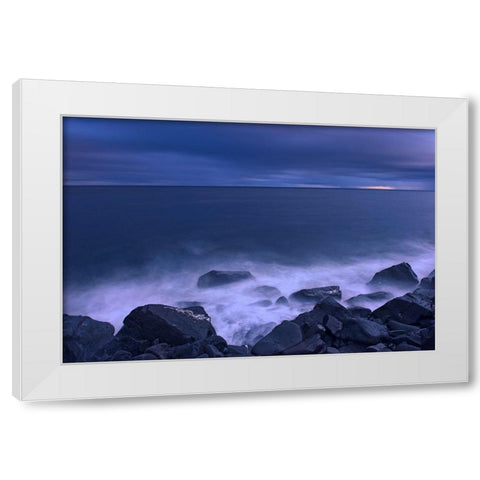 Canada-Quebec-Ruisseau Castor Waves crashing along the shoreline along the Gulf of St Lawrence White Modern Wood Framed Art Print by Jaynes Gallery