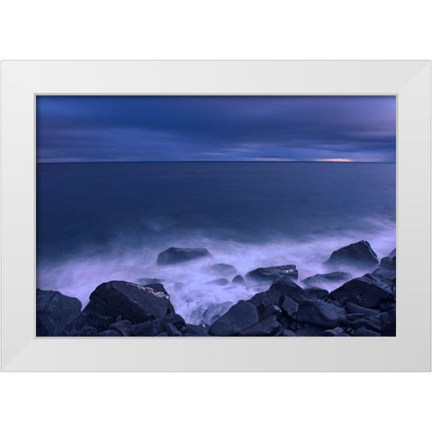Canada-Quebec-Ruisseau Castor Waves crashing along the shoreline along the Gulf of St Lawrence White Modern Wood Framed Art Print by Jaynes Gallery