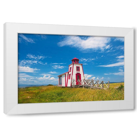 Canada-Quebec-Kamouraska Lighthouse on shore of St Lawrence River White Modern Wood Framed Art Print by Jaynes Gallery