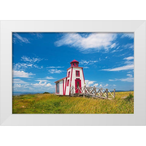 Canada-Quebec-Kamouraska Lighthouse on shore of St Lawrence River White Modern Wood Framed Art Print by Jaynes Gallery