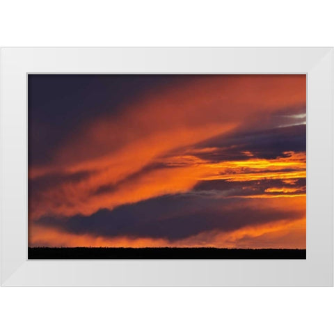 Canada Storm over Prince Albert NP at sunset White Modern Wood Framed Art Print by Grandmaison, Mike