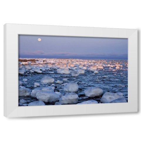 Canada, Hudson Bay Sunset and full moon rising White Modern Wood Framed Art Print by Illg, Cathy and Gordon