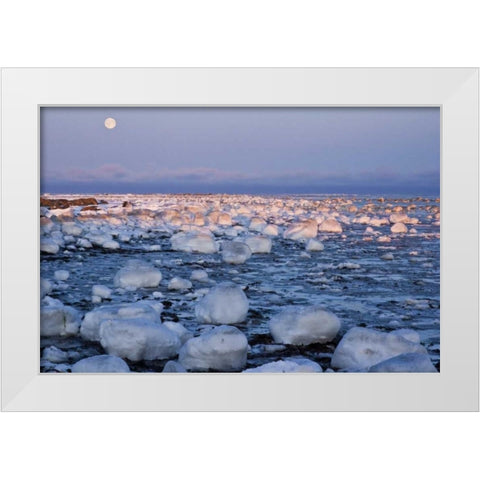 Canada, Hudson Bay Sunset and full moon rising White Modern Wood Framed Art Print by Illg, Cathy and Gordon