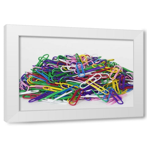 Pile of colored paper clips White Modern Wood Framed Art Print by Flaherty, Dennis