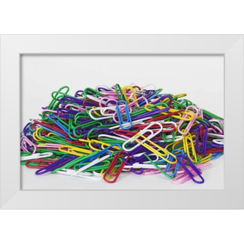 Pile of colored paper clips White Modern Wood Framed Art Print by Flaherty, Dennis