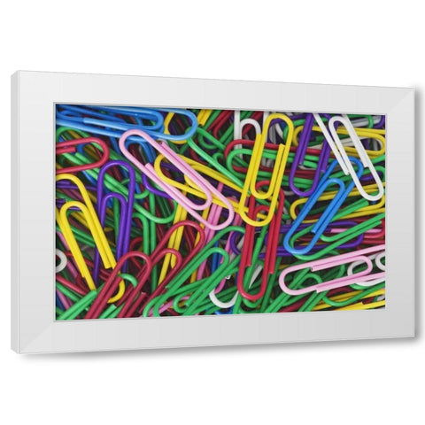 Multicolored paper clips White Modern Wood Framed Art Print by Flaherty, Dennis