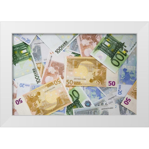 Montage of miscellaneous Euro currency White Modern Wood Framed Art Print by Flaherty, Dennis