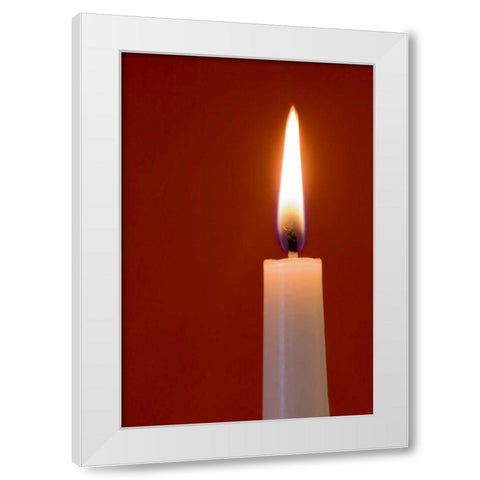 Burning candle on red background White Modern Wood Framed Art Print by Kaveney, Wendy