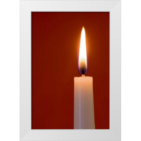Burning candle on red background White Modern Wood Framed Art Print by Kaveney, Wendy