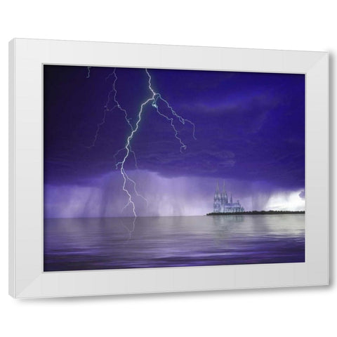 Gantasy cathedral, lightning and water White Modern Wood Framed Art Print by Zuckerman, Jim