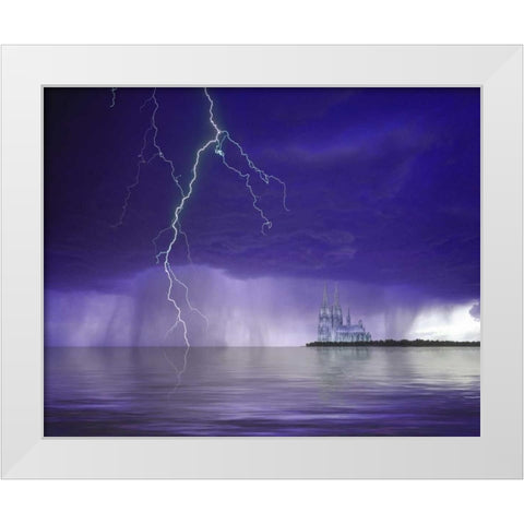 Gantasy cathedral, lightning and water White Modern Wood Framed Art Print by Zuckerman, Jim