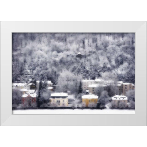 Austria, Salzburg Residences and snowy trees White Modern Wood Framed Art Print by Young, Bill