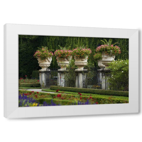 Austria, Salzburg Flower pots at Mirabell Palace White Modern Wood Framed Art Print by Flaherty, Dennis