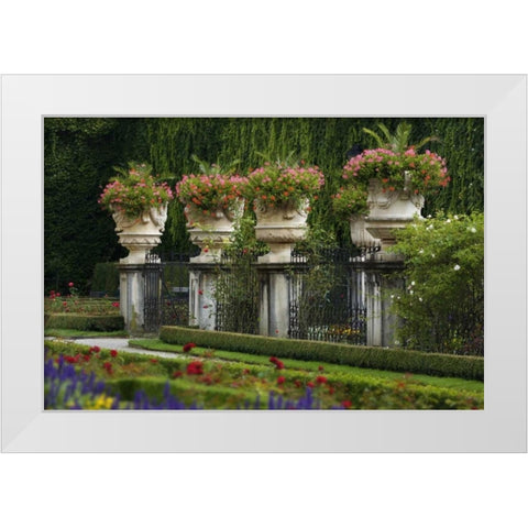 Austria, Salzburg Flower pots at Mirabell Palace White Modern Wood Framed Art Print by Flaherty, Dennis