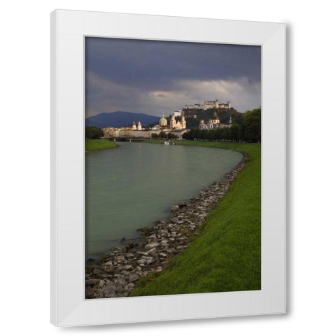 Austria, Salzburg View along the Salzach River  White Modern Wood Framed Art Print by Flaherty, Dennis