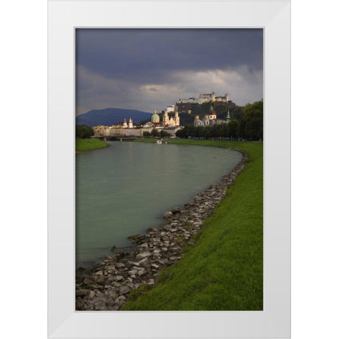 Austria, Salzburg View along the Salzach River  White Modern Wood Framed Art Print by Flaherty, Dennis