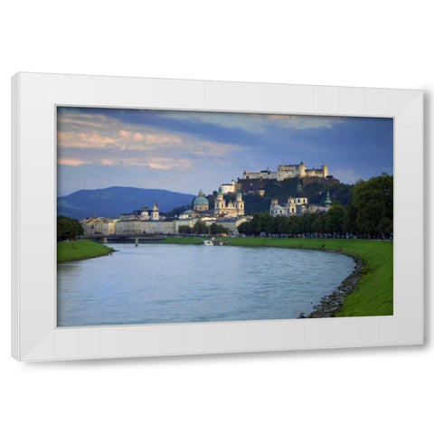 Austria, Salzburg View along the Salzach River  White Modern Wood Framed Art Print by Flaherty, Dennis