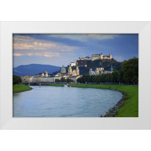 Austria, Salzburg View along the Salzach River  White Modern Wood Framed Art Print by Flaherty, Dennis