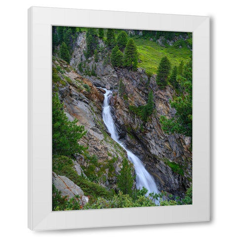 Waterfall Rotmooswasserfall in the Otztal Alps in the Naturepark Otztal. Europe- Austria- Tyrol White Modern Wood Framed Art Print by Zwick, Martin