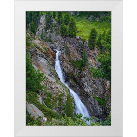 Waterfall Rotmooswasserfall in the Otztal Alps in the Naturepark Otztal. Europe- Austria- Tyrol White Modern Wood Framed Art Print by Zwick, Martin