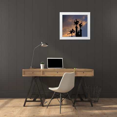 Belgium, Ghent Silhouette of stone figures White Modern Wood Framed Art Print by Young, Bill