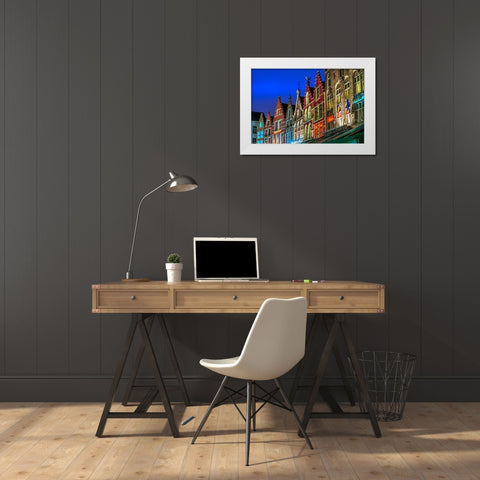 Architectural rooftops in the city center in Bruges-Belgium White Modern Wood Framed Art Print by Steve Mohlenkamp