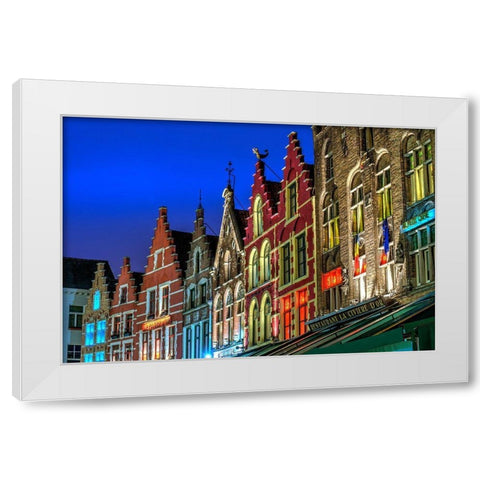 Architectural rooftops in the city center in Bruges-Belgium White Modern Wood Framed Art Print by Steve Mohlenkamp