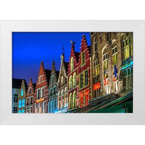 Architectural rooftops in the city center in Bruges-Belgium White Modern Wood Framed Art Print by Steve Mohlenkamp