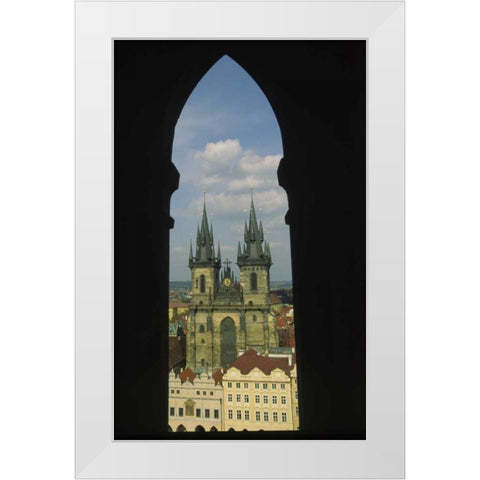 Czech Republic, Prague, Tyn Church in Town Square White Modern Wood Framed Art Print by Satushek, Steve