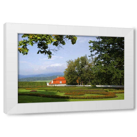 Czech Republic, Cesky Krumlov Chateau Gardens White Modern Wood Framed Art Print by Flaherty, Dennis