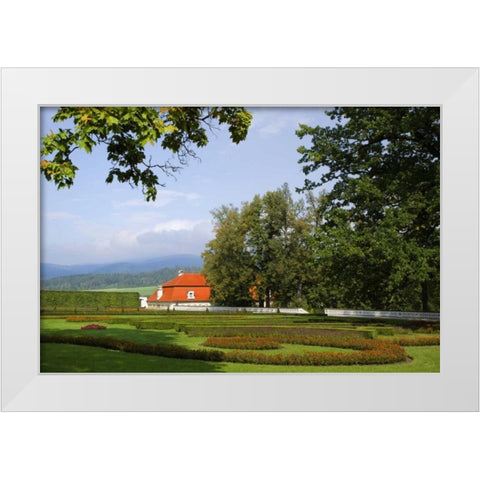 Czech Republic, Cesky Krumlov Chateau Gardens White Modern Wood Framed Art Print by Flaherty, Dennis