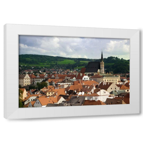 Czech Republic, Cesky Krumlov Town and hills White Modern Wood Framed Art Print by Flaherty, Dennis