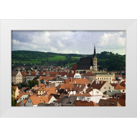 Czech Republic, Cesky Krumlov Town and hills White Modern Wood Framed Art Print by Flaherty, Dennis