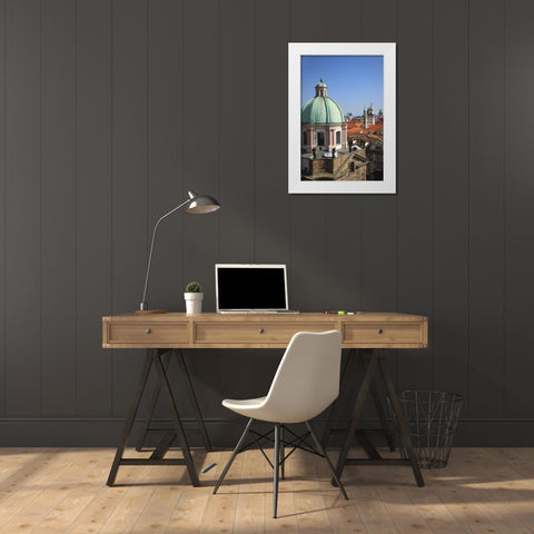 Czech Republic, Prague, Old Town  Church towers White Modern Wood Framed Art Print by Flaherty, Dennis