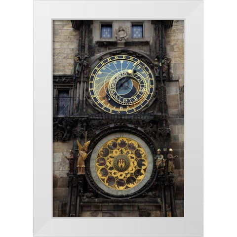 Czech Republic, Prague Astronomical clock White Modern Wood Framed Art Print by Flaherty, Dennis