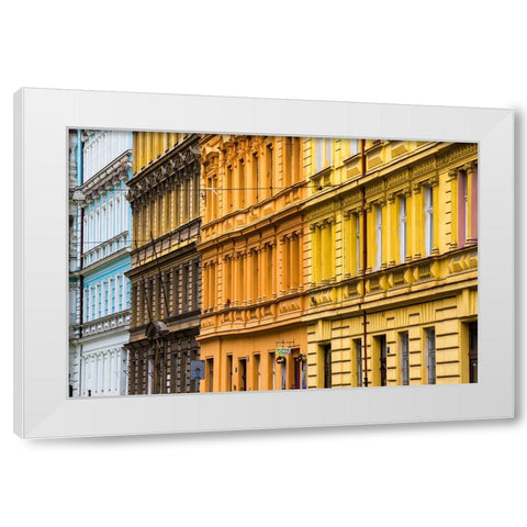 Europe-Czech Republic-Prague-Facade of colorful buildings White Modern Wood Framed Art Print by Jaynes Gallery