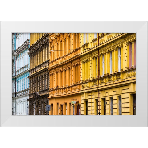 Europe-Czech Republic-Prague-Facade of colorful buildings White Modern Wood Framed Art Print by Jaynes Gallery