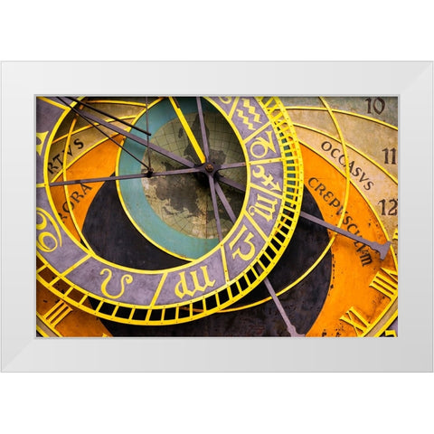Europe-Czech Republic-Prague-Astronomical clock on Old Town Hall White Modern Wood Framed Art Print by Jaynes Gallery