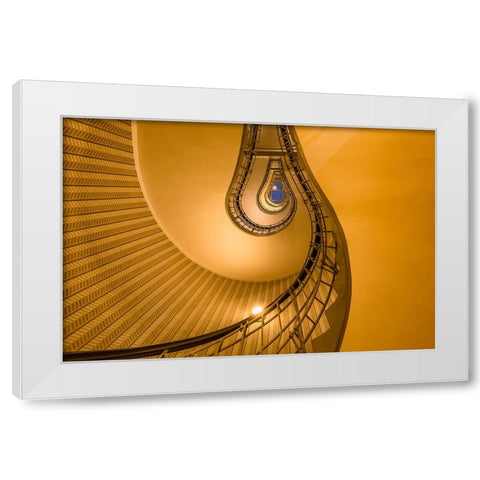 Europe-Czech Republic-Prague-Spiral staircase in House of the Black Madonna White Modern Wood Framed Art Print by Jaynes Gallery