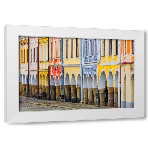 Europe-Czech Republic-Telc-Colorful row of buildings White Modern Wood Framed Art Print by Jaynes Gallery