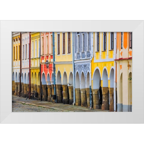 Europe-Czech Republic-Telc-Colorful row of buildings White Modern Wood Framed Art Print by Jaynes Gallery