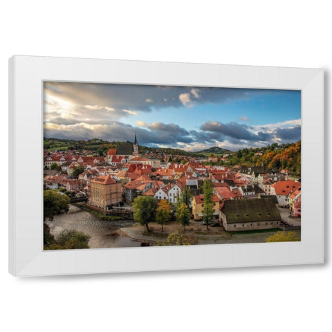 Looking down onto the village of Cesky Krumlov-Czech Republic White Modern Wood Framed Art Print by Haney, Chuck