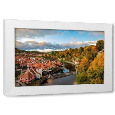 Looking down onto the village of Cesky Krumlov-Czech Republic White Modern Wood Framed Art Print by Haney, Chuck
